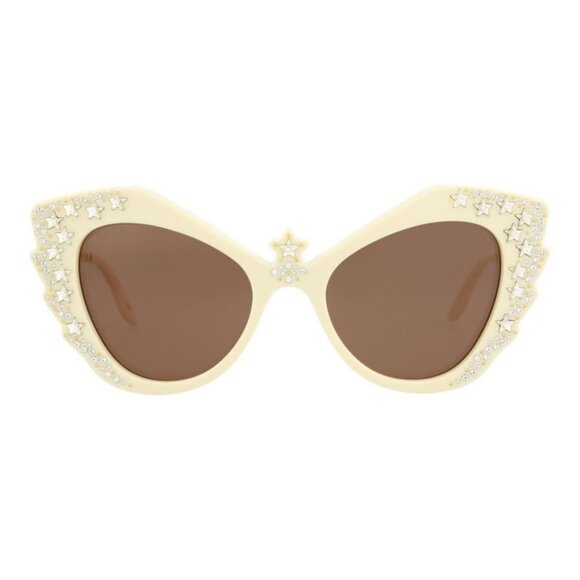 Gucci Womens Cat Eye Ivory Ivory Brown Fashion Designer Eyewear - Picture 1 of 4